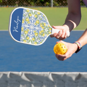 Italian Amalfi Coast Lemon Blue Majolica Pattern Pickleball Paddle