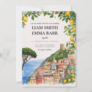 Italian Amalfi Coast Watercolor Wedding Invitation