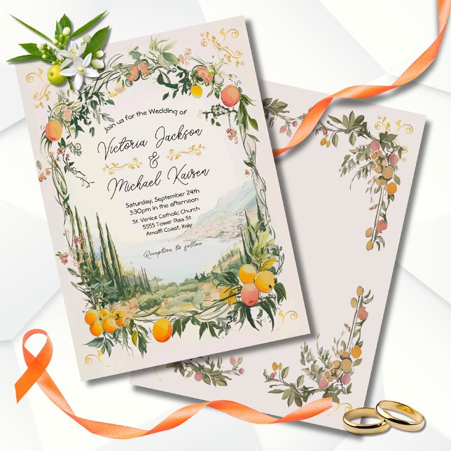 Italian Amalfi Coastal Lemon floral Wedding Invitation (Creator Uploaded)