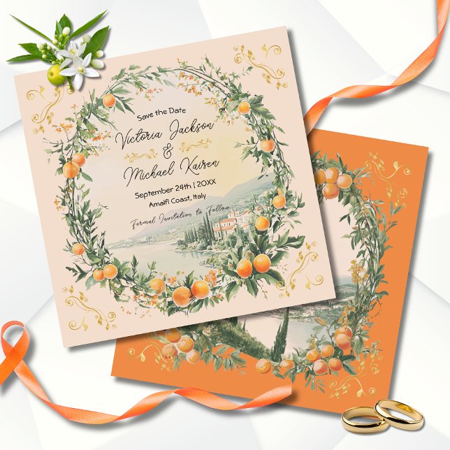 Italian Amalfi Coastal Orange floral Save the date Invitation (Creator Uploaded)
