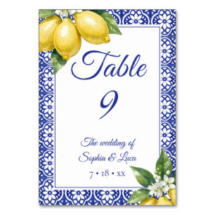 Italian Amalfi Lemon Blue Tile Table Number Card