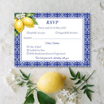 Italian Amalfi Lemon Blue Tile Wedding RSVP Card