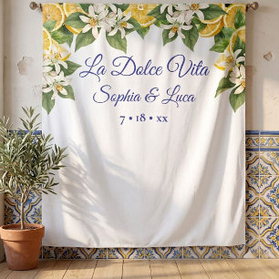 Italian Amalfi Lemon Wedding Photo Backdrop Banner Tapestry