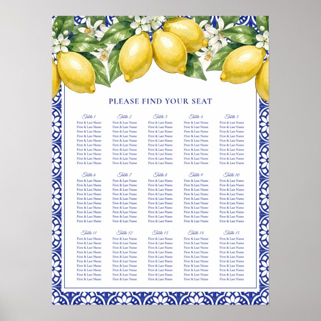 Italian Amalfi Lemon Wedding Seating Chart (Front)