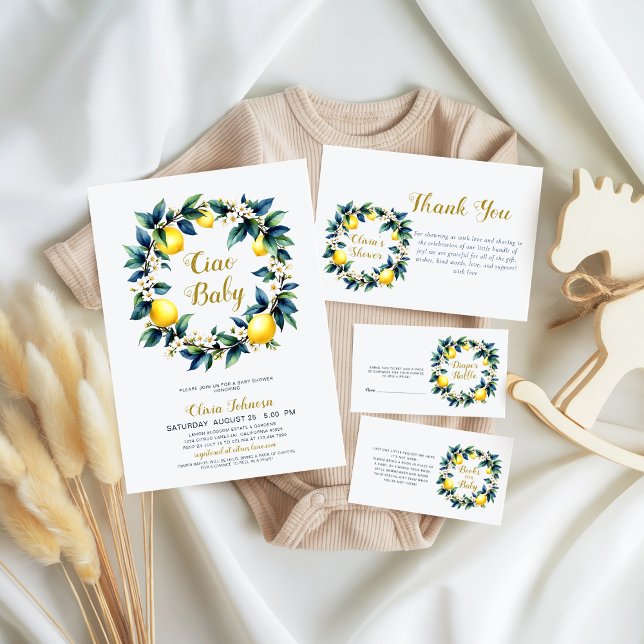 Italian Amalfi Lemon Wreath Ciao Baby Baby Shower Thank You Card (Creator Uploaded)