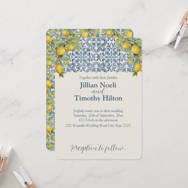 Italian Amalfi Themed Wedding Invitation (Front/Back In Situ)