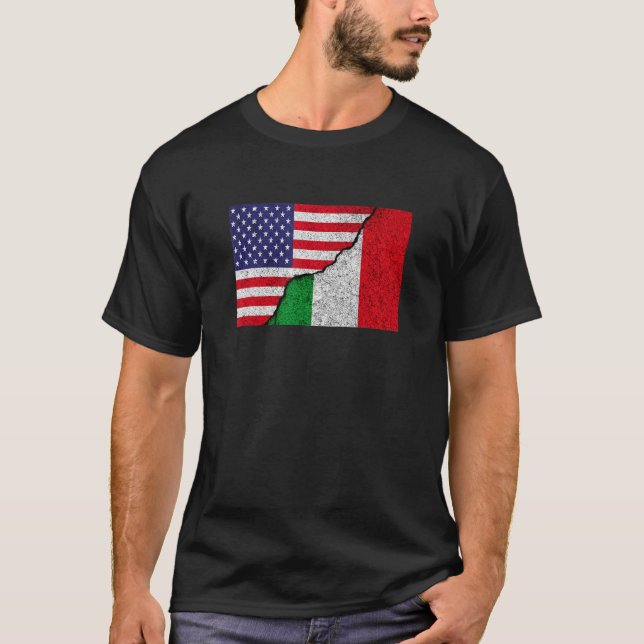 Italian American Flag For Half America Italy Roots T-Shirt (Front)