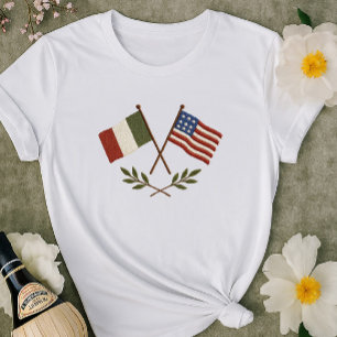 Italian American Flags Shirt Embroidered Look