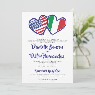 Italian American Heart Flags Wedding Invitation