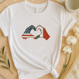 Italian American Heart Shirt Two Flags Hand