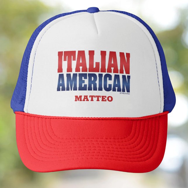 Italian American Personalized Trucker Hat (Italian American Bold Red and Navy Fonts Personalized Trucker Hat)
