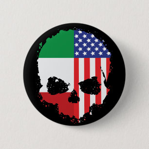 Italian-American Skull Design with Flags 6 Cm Round Badge