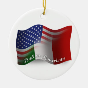 Italian-American Waving Flag Ceramic Tree Decoration