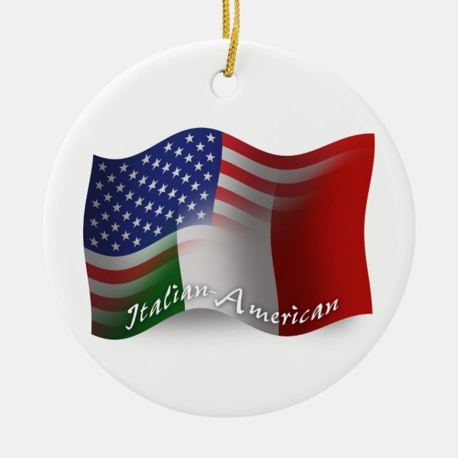 Italian-American Waving Flag Ceramic Tree Decoration (Front)