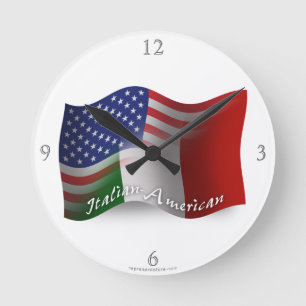 Italian-American Waving Flag Round Clock