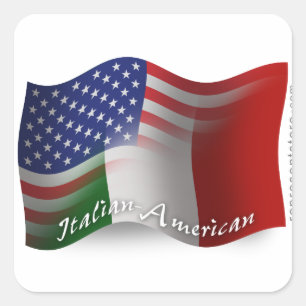 Italian-American Waving Flag Square Sticker