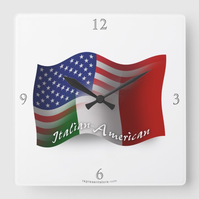 Italian-American Waving Flag Square Wall Clock (Front)