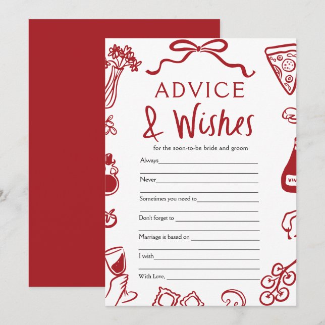 Italian Amore Advice and Wishes Bridal Shower Game Invitation (Front/Back)