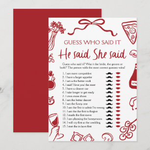 Italian Amore He Said She Said Bridal Shower Game Invitation
