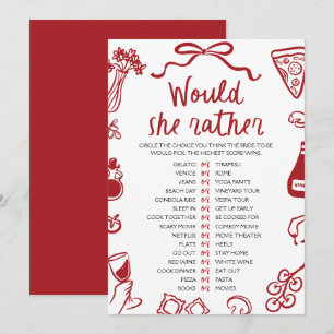 Italian Amore Would She Rather Bridal Shower Game Invitation