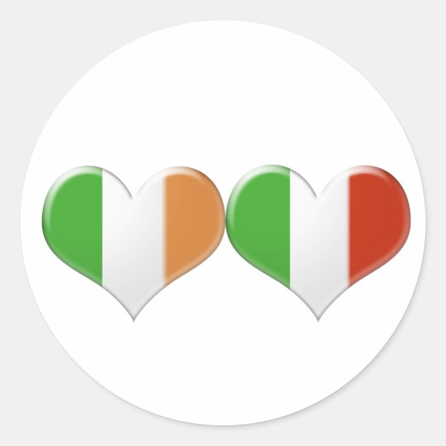 Italian and Irish Kissing Heart Flags Classic Round Sticker (Front)