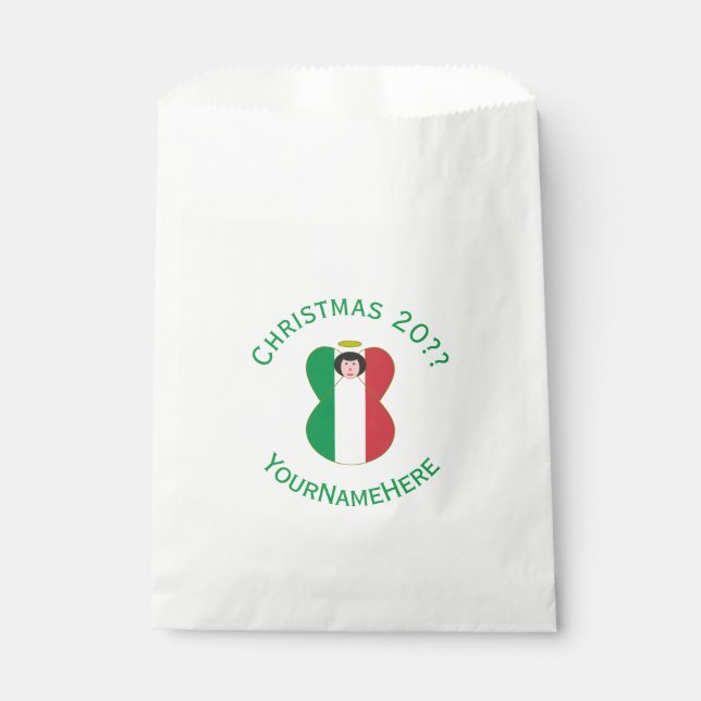 Italian Angel Christmas Flag Personalised  Favour Bags (Front)
