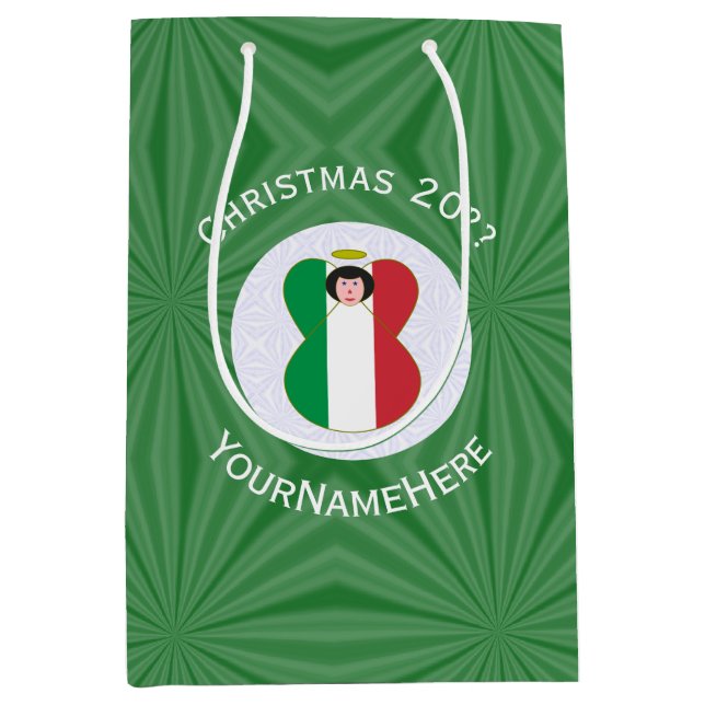 Italian Angel Christmas Flag Personalised  Medium Gift Bag (Front)