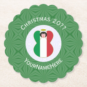 Italian Angel Christmas Flag Personalised  Paper Coaster