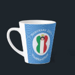 Italian Angel Flag for Hanukkah Latte Mug<br><div class="desc">Latte mug for Hanukkah has an angel dressed in the flag of Italy . This Italian Flag Angel flies inside of a white fractal circle of squiggly squares, which is set inside a background of green fractal squiggly squares. Add your name, or the name of someone else, if giving as...</div>