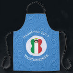 Italian Angel Hanukkah Flag Personalised Large Apron<br><div class="desc">An angel wears the flag of Italy on this large,  all-over printed apron for holiday or Hanukkah. The Italian Hanukkah angel is found inside a white,  fractal circle of squiggly squares. The background is blue squiggly squares. Add your own text or personalise with a name and the year.</div>