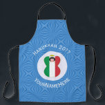 Italian Angel Hanukkah Flag Personalised Large Apron<br><div class="desc">An angel wears the flag of Italy on this large,  all-over printed apron for holiday or Hanukkah. The Italian Hanukkah angel is found inside a white,  fractal circle of squiggly squares. The background is blue squiggly squares. Add your own text or personalise with a name and the year.</div>