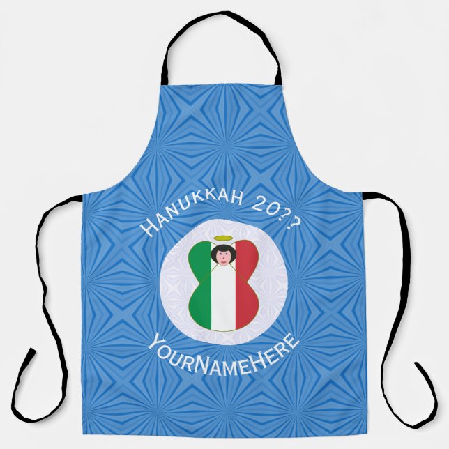 Italian Angel Hanukkah Flag Personalised Large Apron (Front)