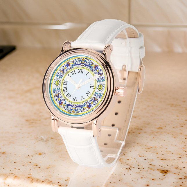 Italian Antico Deruta Intricate Blue Floral Ladies Watch (Zazzle Italian Antico Deruta Intricate Blue Floral Ladies Watch)