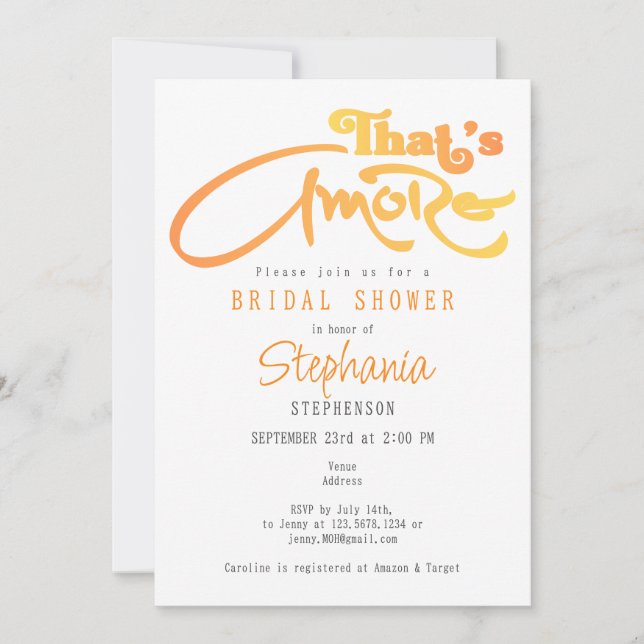 Italian Aperol Cocktail That's Amore Bridal Shower Invitation (Front)