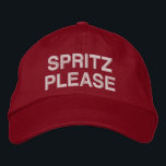 Italian Aperol Spritz Funny Quote Pink Red Custom Embroidered Hat<br><div class="desc">Elevate your summer style with this playful "Spritz Please" hat, perfect for lovers of Aperol Spritz and aperitivo culture. This trendy embroidered hat in a bold red colour adds a fun twist to any casual outing or cocktail hour. Whether you're relaxing at a beach bar, attending a summer party, or...</div>
