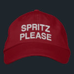 Italian Aperol Spritz Funny Quote Pink Red Custom Embroidered Hat<br><div class="desc">Elevate your summer style with this playful "Spritz Please" hat, perfect for lovers of Aperol Spritz and aperitivo culture. This trendy embroidered hat in a bold red colour adds a fun twist to any casual outing or cocktail hour. Whether you're relaxing at a beach bar, attending a summer party, or...</div>