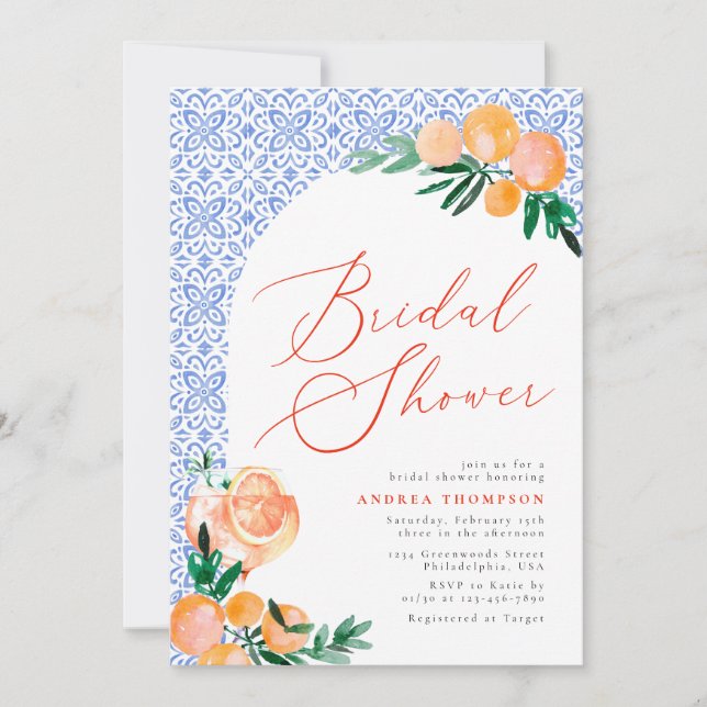 Italian Aperol Spritz Orange Bridal Shower Invitation (Front)