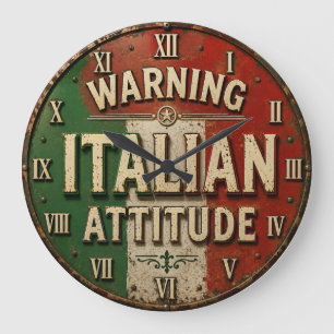 Italian Attitude Vintage Italy Flag  Large Clock