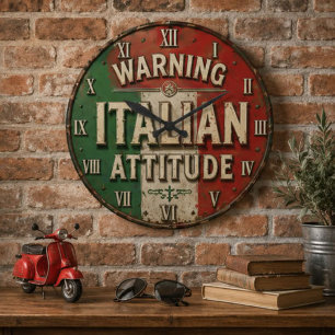 Italian Attitude Vintage Italy Flag Large Clock