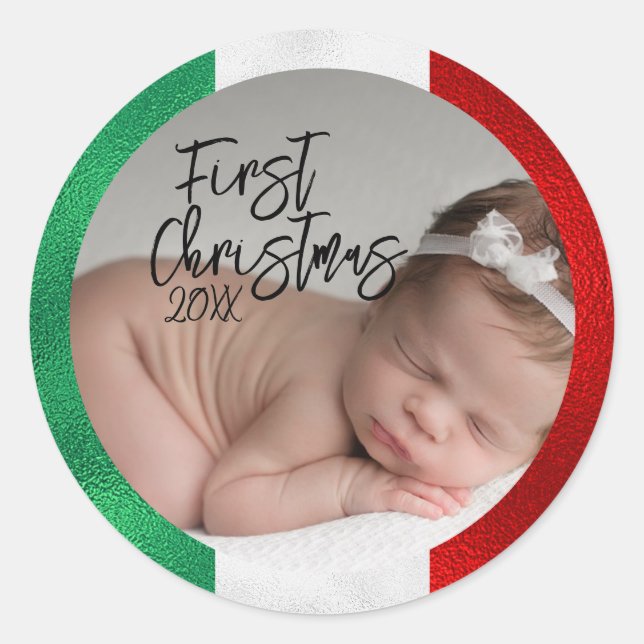 Italian Baby's First Christmas  Classic Round Sticker (Front)