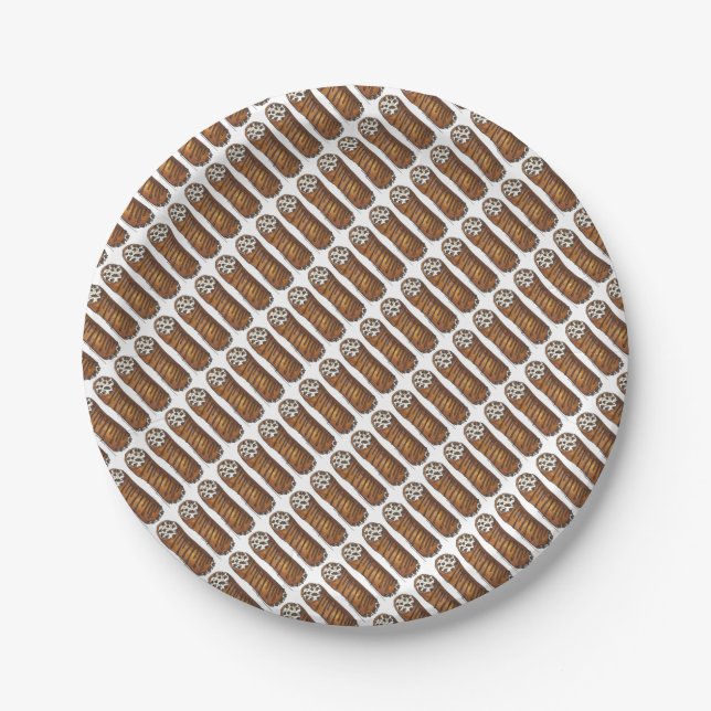 Italian Bakery Chocolate Cannoli Dessert Pastry Paper Plate (Front)