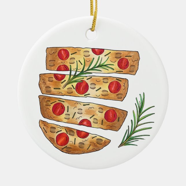 Italian Bakery Focaccia Olive Oil Bread Tomatoes Ceramic Tree Decoration (Front)