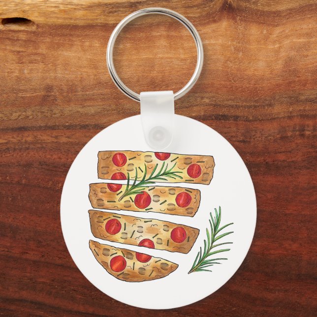 Italian Bakery Focaccia Olive Oil Bread Tomatoes Key Ring (Front)