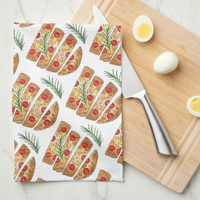 Italian Bakery Focaccia Olive Oil Bread Tomatoes Tea Towel (Quarter Fold)