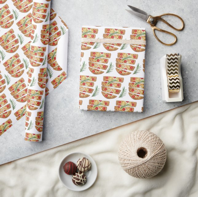 Italian Bakery Focaccia Olive Oil Bread Tomatoes Wrapping Paper (Crafts)