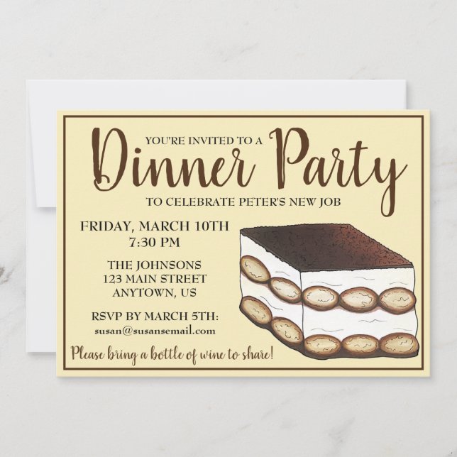Italian Bakery Tiramisu Dessert Food Dinner Party Invitation (Front)