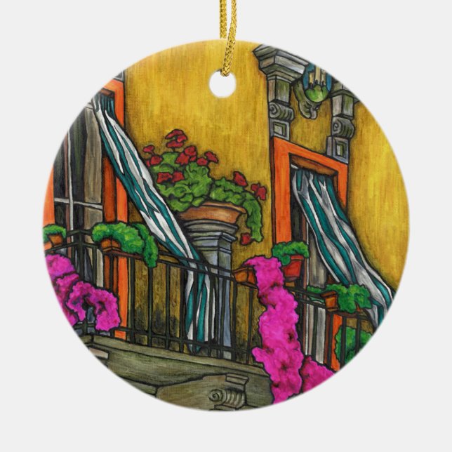 Italian Balcony Ceramic Christmas Ornament (Front)