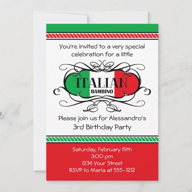 Italian Bambino (C) Birthday Party Invitation (Front)