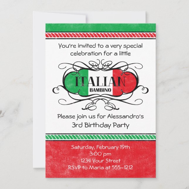 Italian Bambino (D) Birthday Party Invitation (Front)