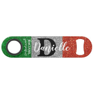Italian Bartender Glitter Black White Monogrammed